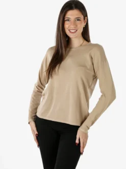 Baci & Abbracci Pullover girocollo da donna in maglia tinta unita - beige