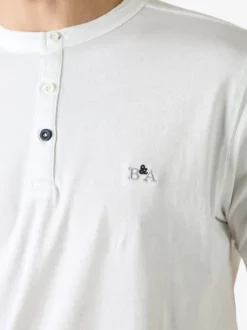 Baci & Abbracci T-shirt da uomo in cotone con bottoncini sullo scollo - bianco