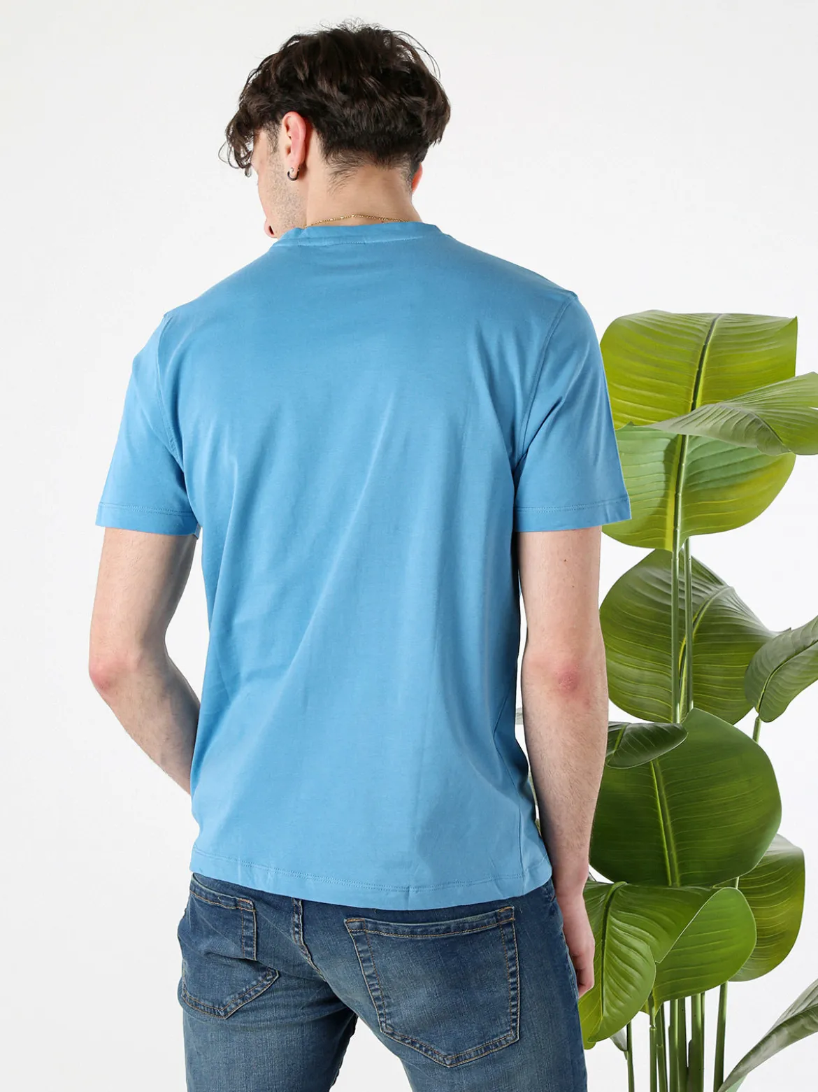 Baci & Abbracci T-shirt girocollo in cotone da uomo con logo - azzurro
