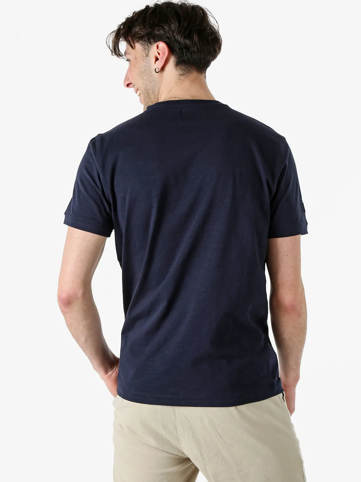 Baci & Abbracci T-shirt girocollo in cotone da uomo con taschino - blu scuro