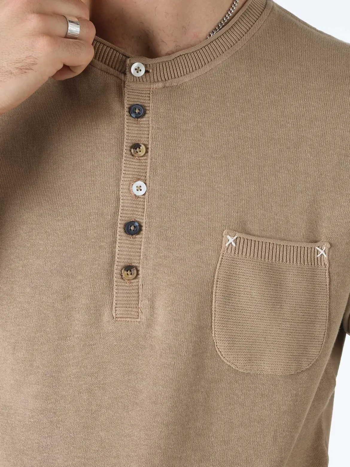 Bad Boys Maglia da uomo in cotone a maniche corte con taschino - sabbia