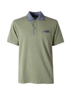 Bad Boys Polo da uomo in cotone a maniche corte con taschino e dettagli di jeans - militare