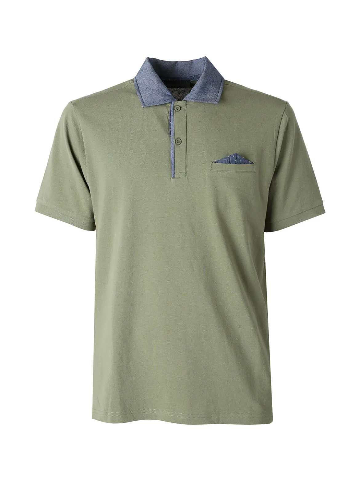 Bad Boys Polo da uomo in cotone a maniche corte con taschino e dettagli di jeans - militare