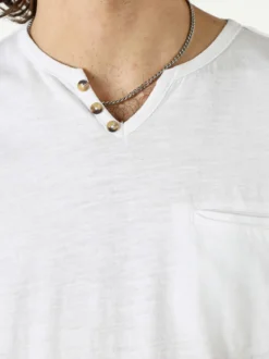 Bad Boys T-shirt da uomo in cotone con scollo V e taschino - bianco