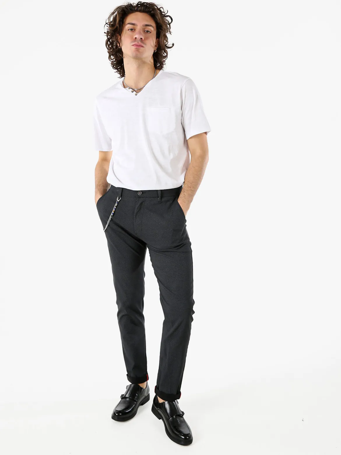 Bad Boys T-shirt da uomo in cotone con scollo V e taschino - bianco