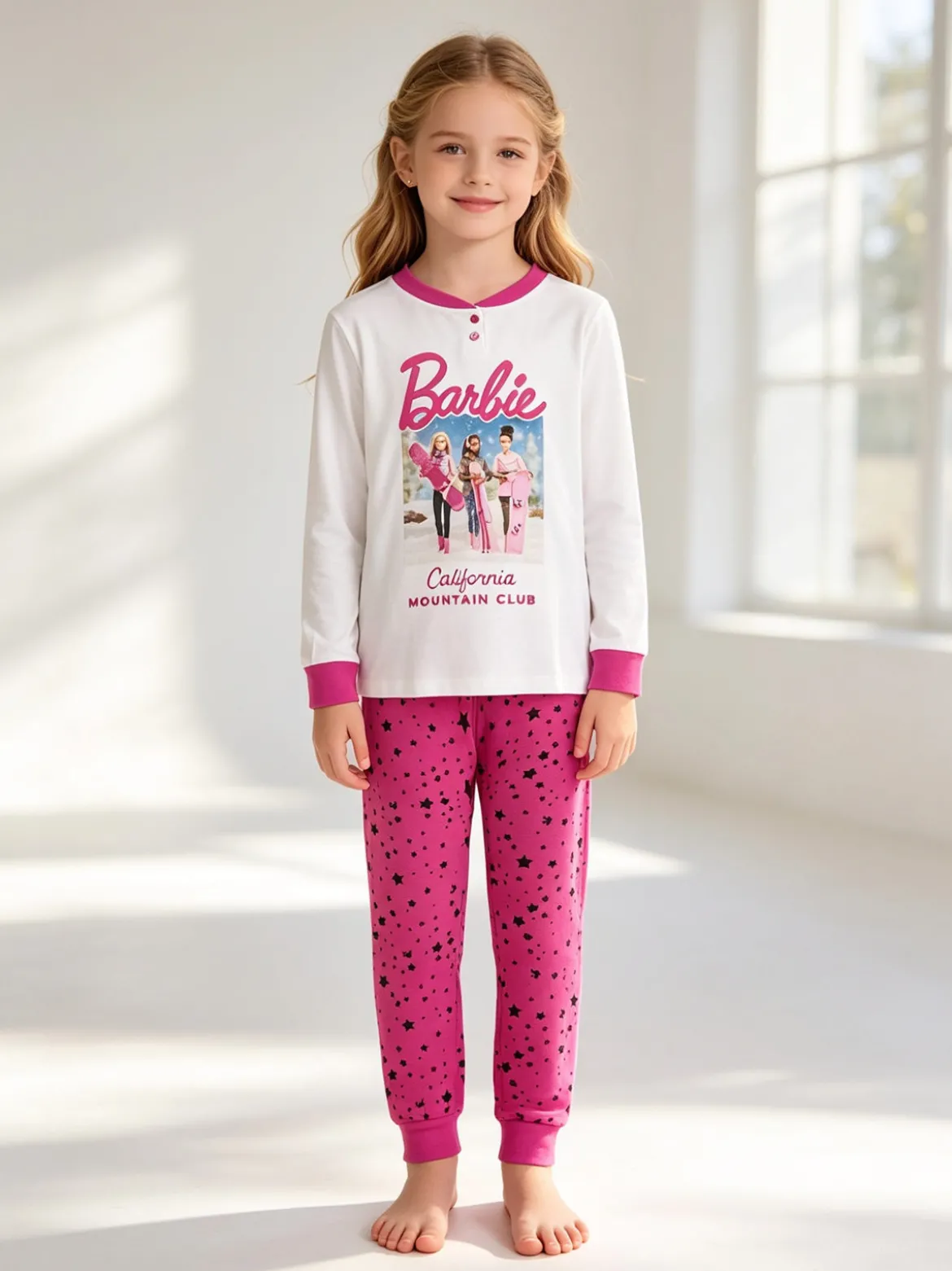 Barbie Pigiama lungo da bambina in cotone interlock