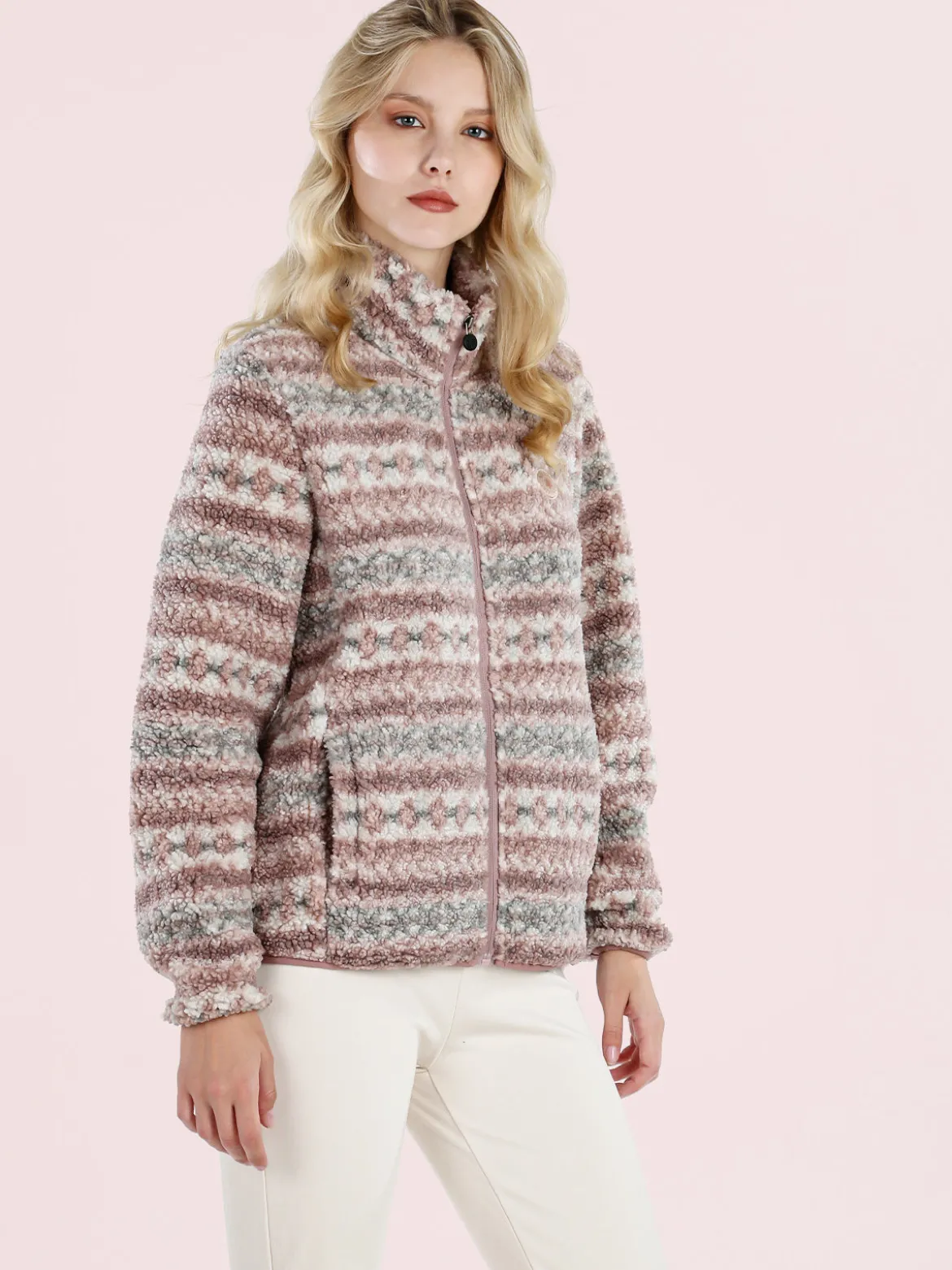 Be Board Felpa donna invernale teddy con zip - rosa