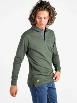 Be Board Polo da uomo a maniche lunghe con taschino - militare