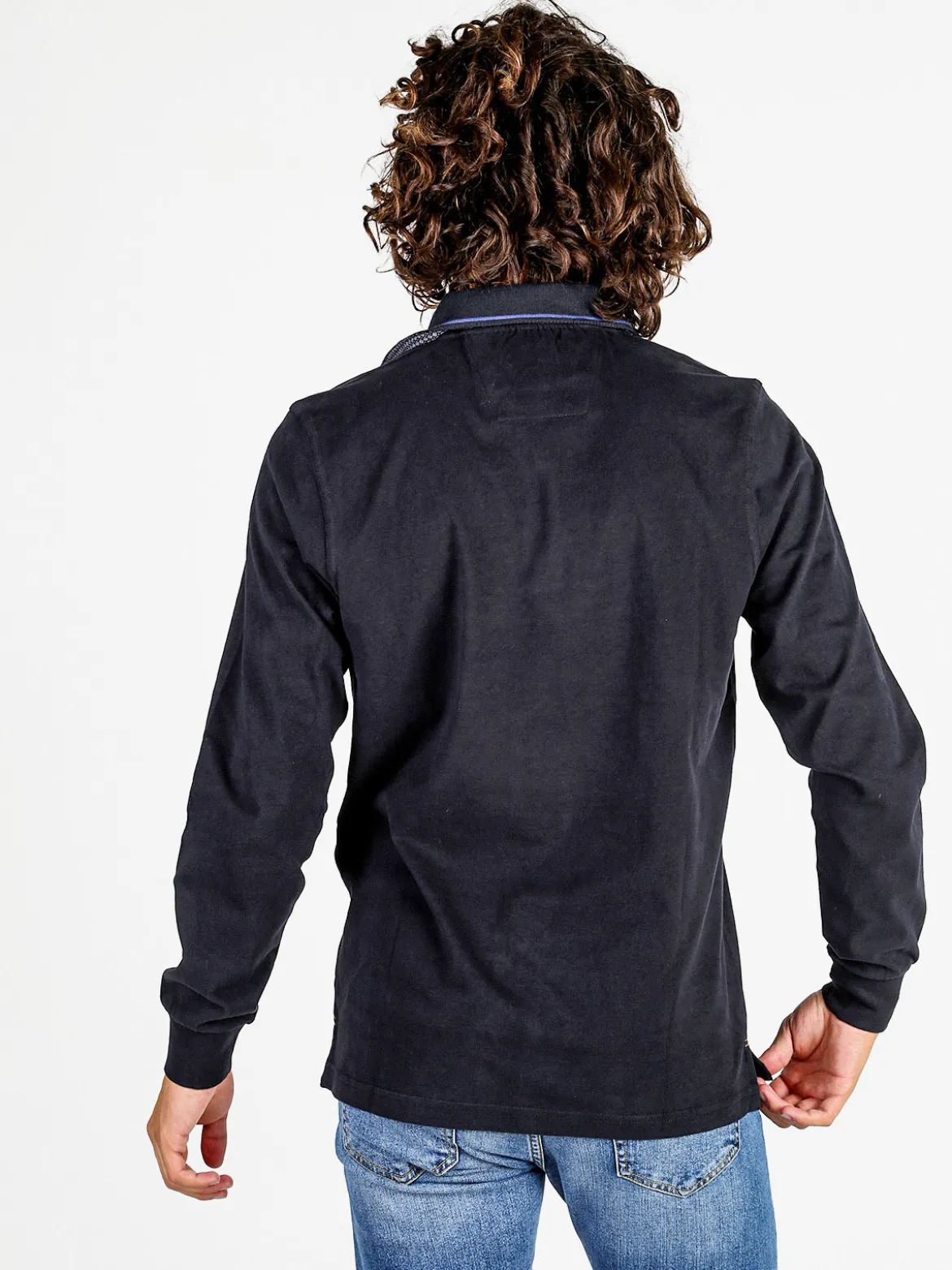 Be Board Polo uomo a maniche lunghe in cotone - blu scuro