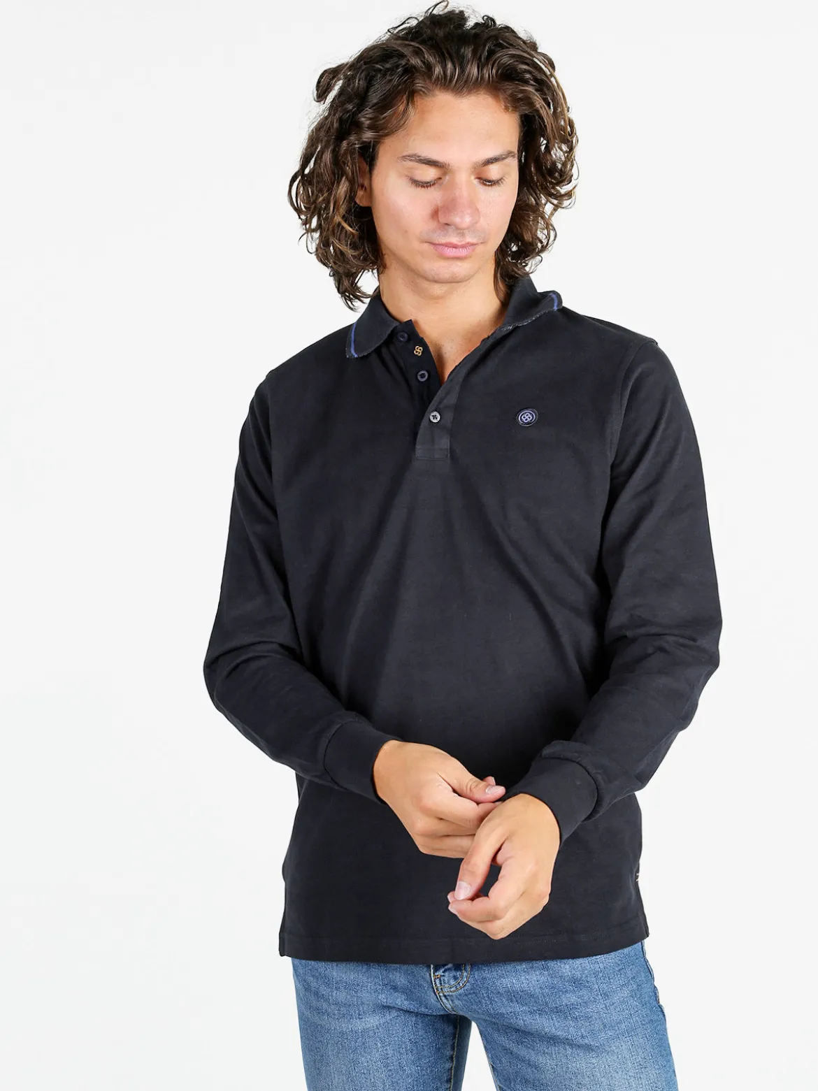 Be Board Polo uomo a maniche lunghe in cotone - blu scuro