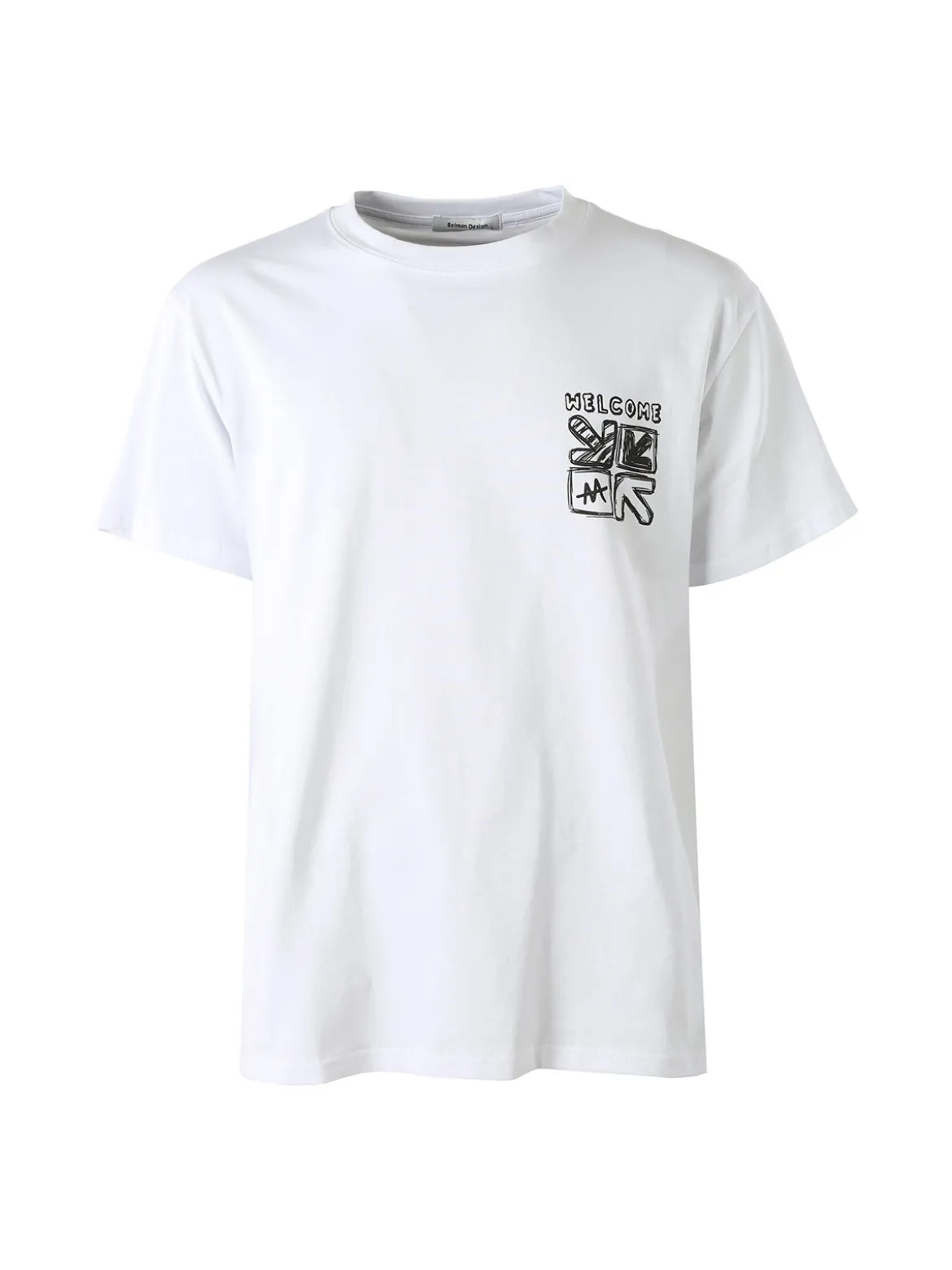 Belman T-shirt da uomo in cotone con stampa dietro - bianco