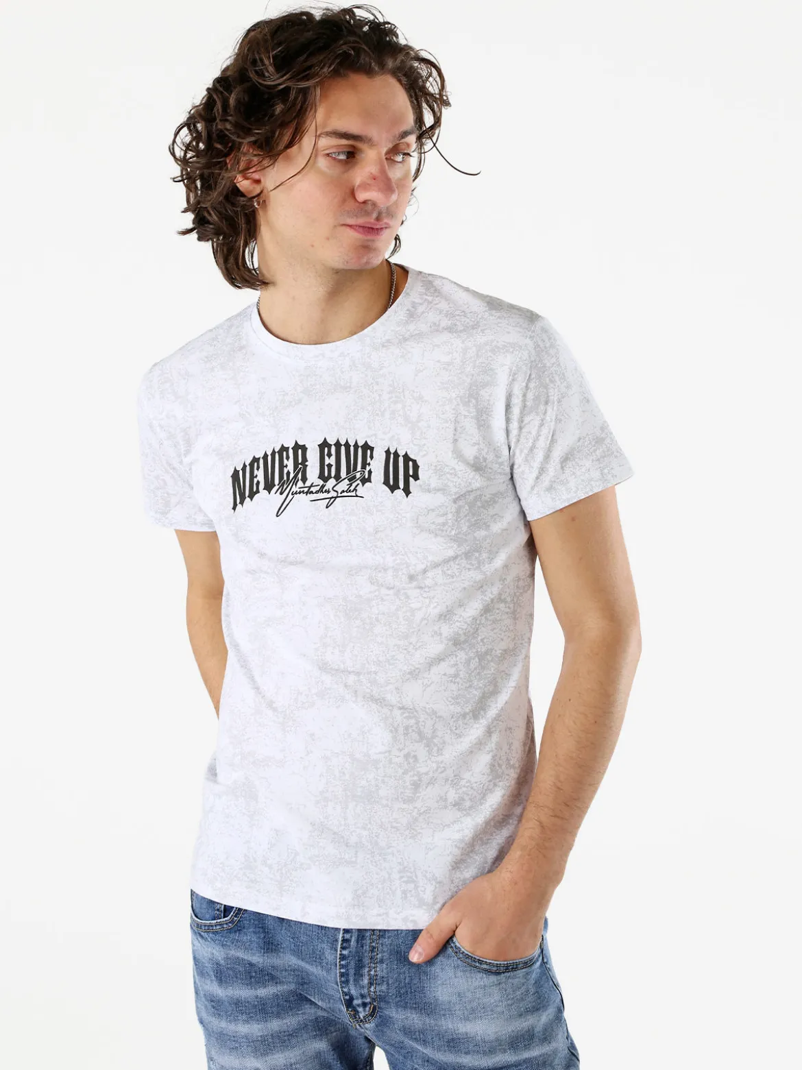 Belman T-shirt girocollo da uomo in cotone con stampe - bianco