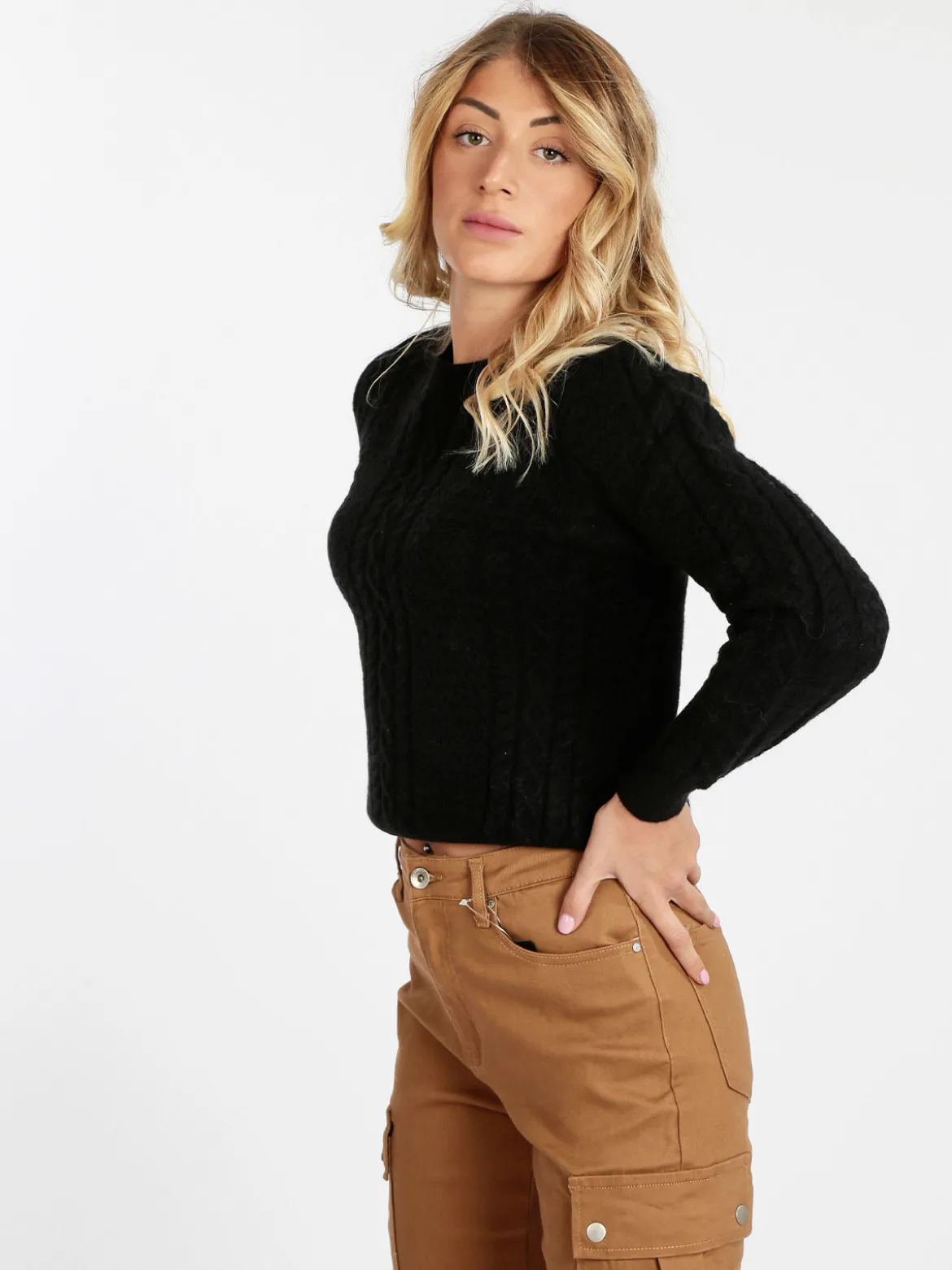 Bluoltre Maglione donna girocollo a treccia