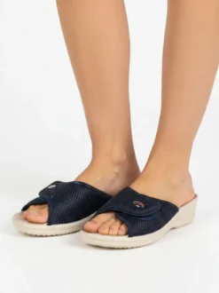 Blu Star Ciabatte donna con cinturino a strappo e plantare in pelle - blu scuro