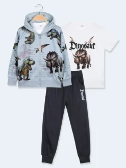 Boys & Style Completo tuta 3 pezzi da bambino con cappuccio e zip - azzurro