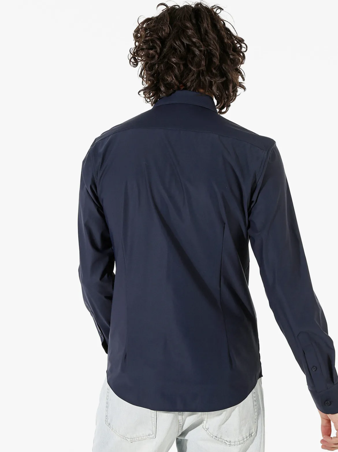 Bread & Buttons Camicia da uomo a maniche lunghe in tessuto elastico no stiro - blu scuro