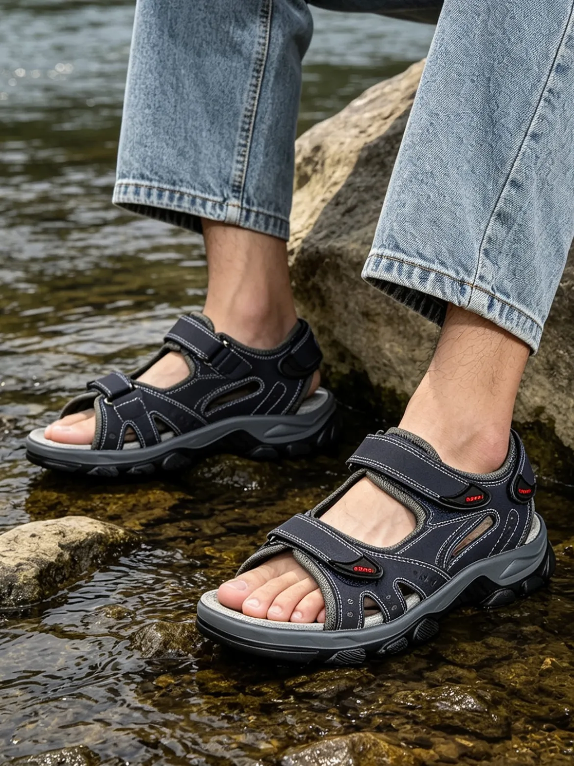Canguro Sandali da uomo con cinturini a strappo - blu scuro