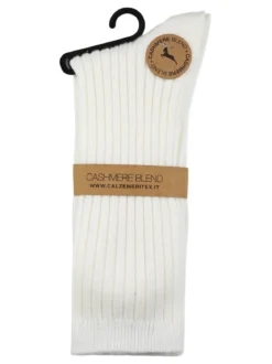 Cashmere Blend Calze lunghe donna a coste in misto cashmere - bianco