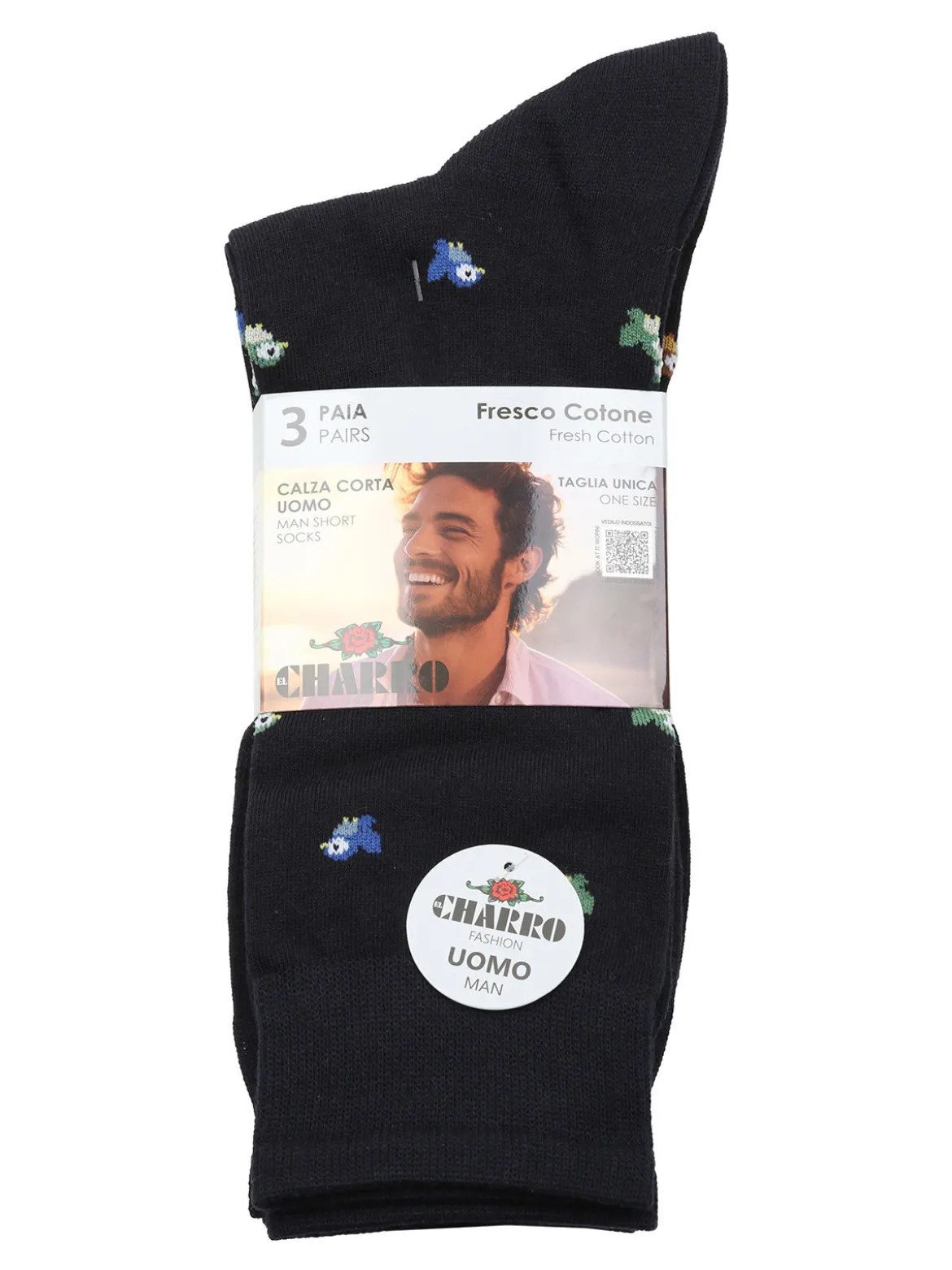 Charro Confezione da 3 paia di calze corte da uomo in cotone