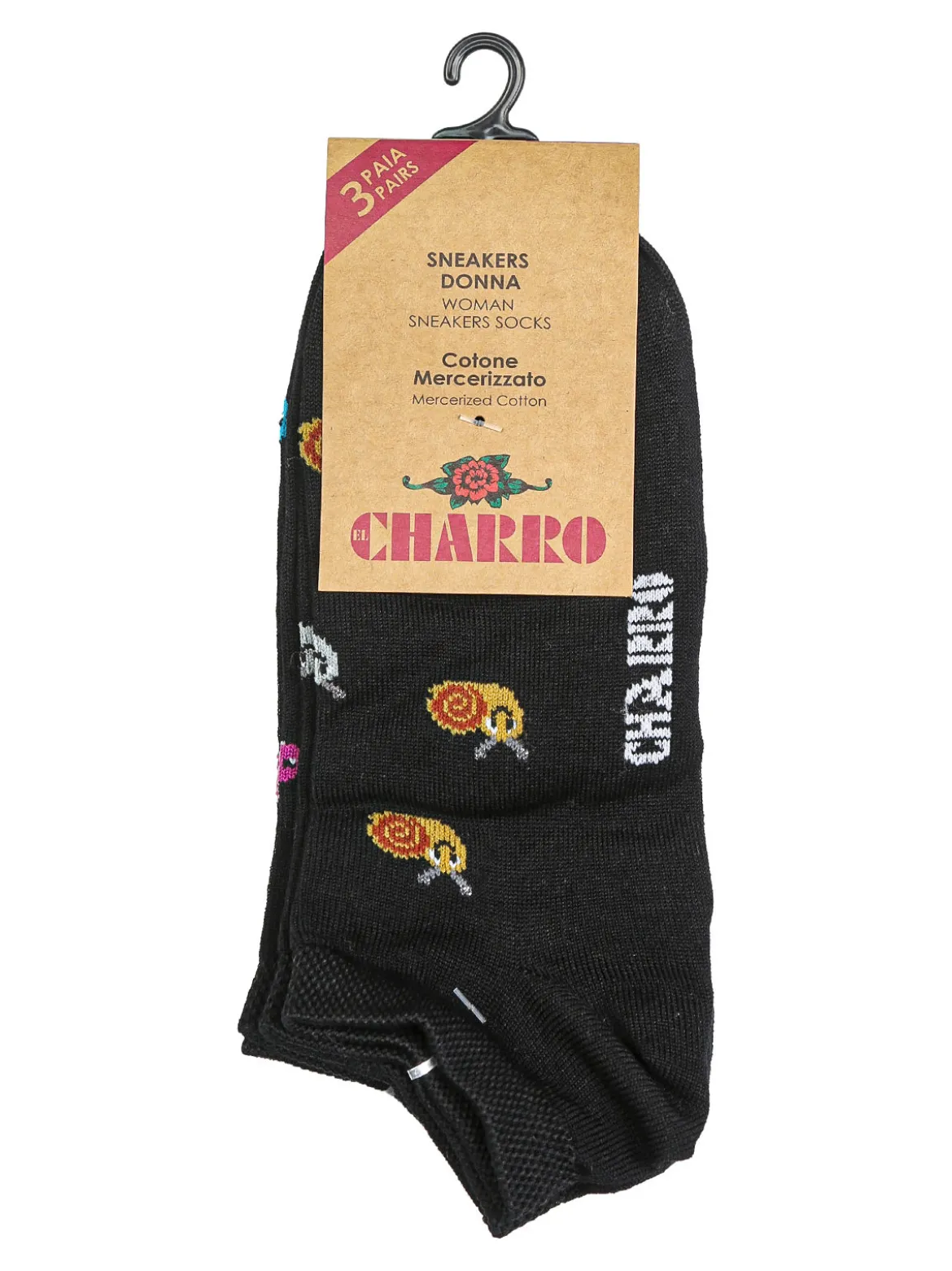 Charro Confezione da 3 paia di calze corte sneakers da donna in cotone
