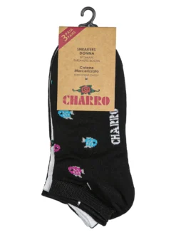 Charro Confezione da 3 paia di calze corte sneakers da donna in cotone