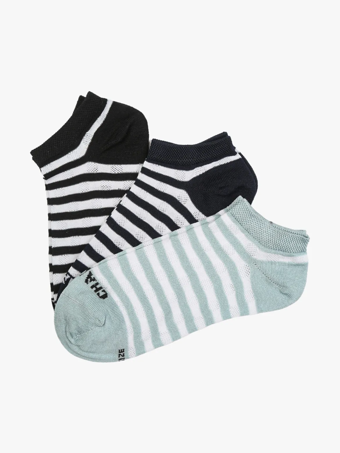 Charro Confezione da 3 paia di calze sneakers a righe da donna in cotone