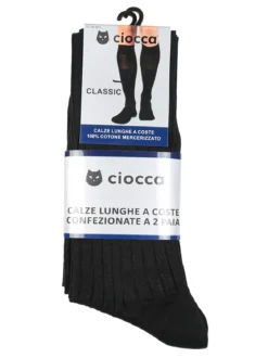 Ciocca Confezione da 2 paia di calze lunghe da uomo in cotone mercerizzato a coste - nero