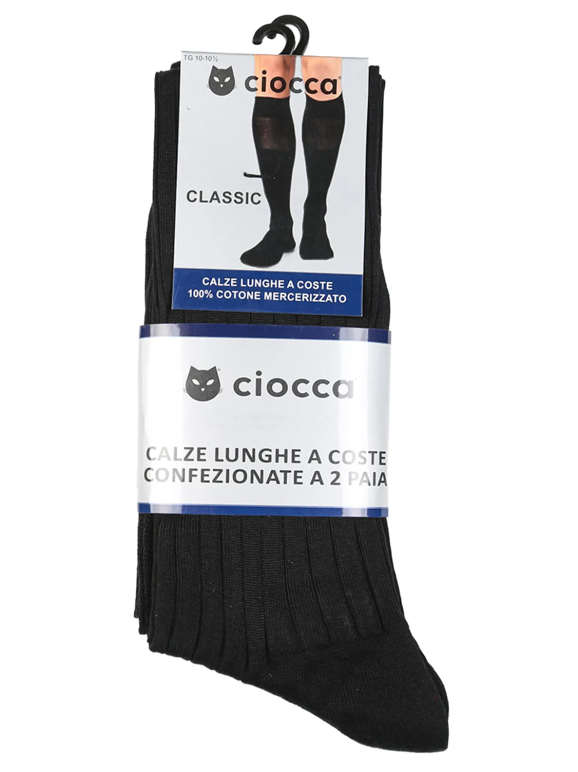 Ciocca Confezione da 2 paia di calze lunghe da uomo in cotone mercerizzato a coste - nero