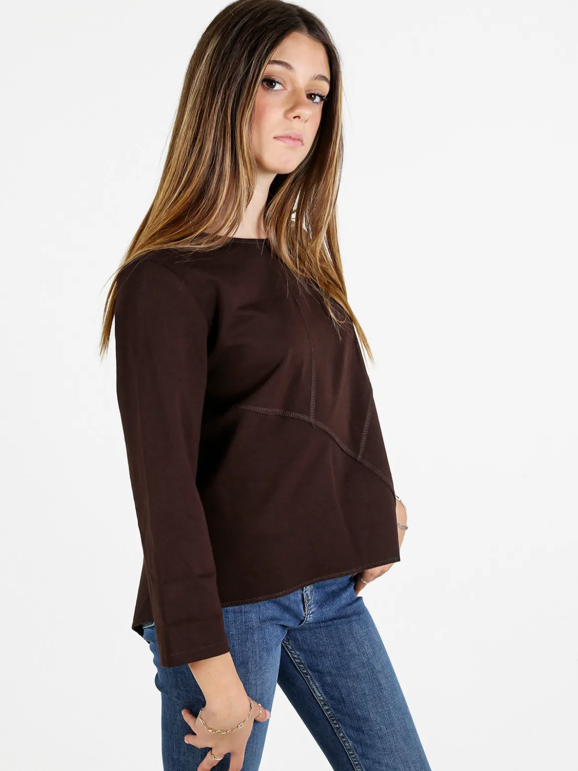 158c Maglia donna oversize a maniche lunghe - moro