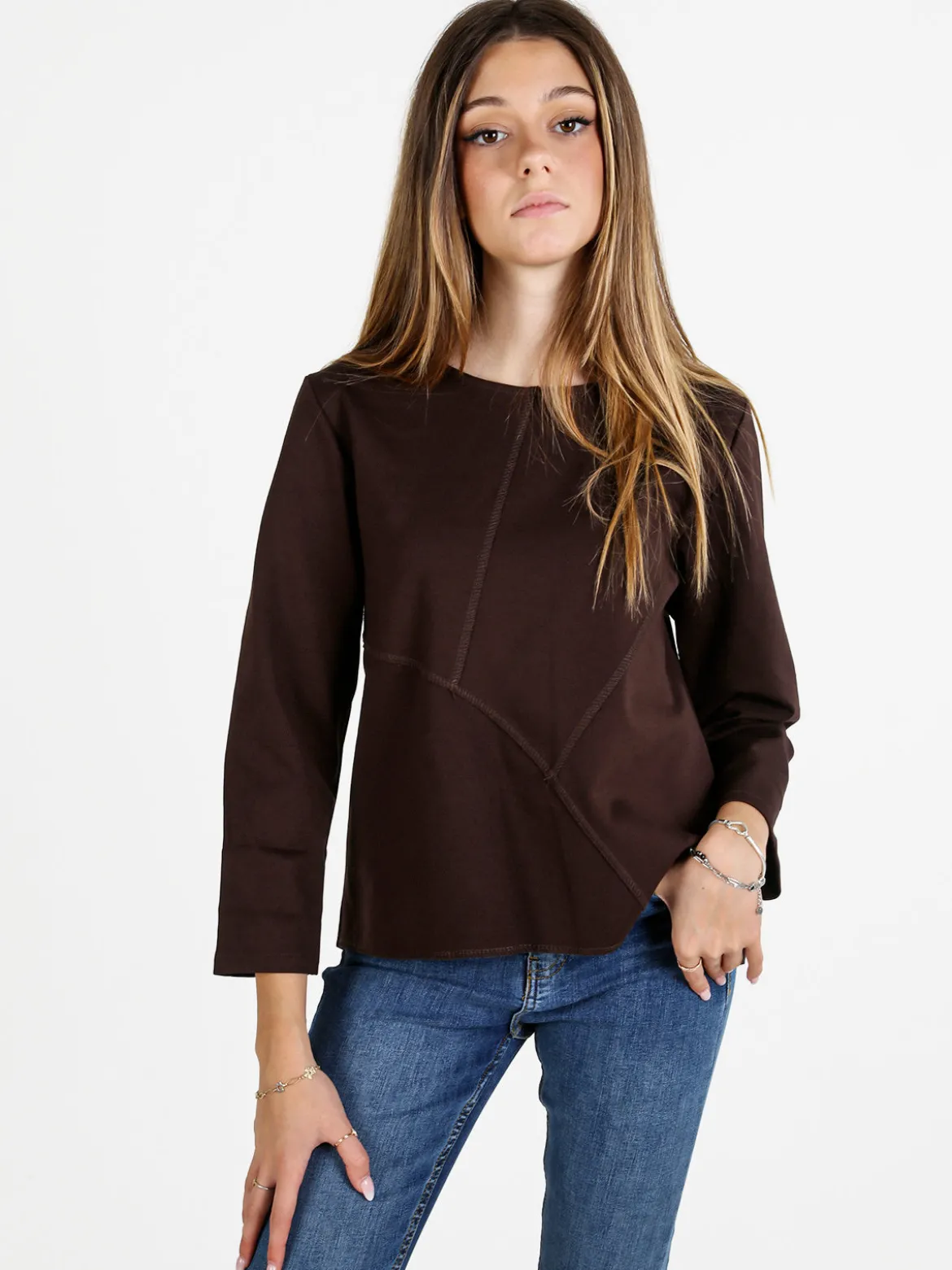 158c Maglia donna oversize a maniche lunghe - moro