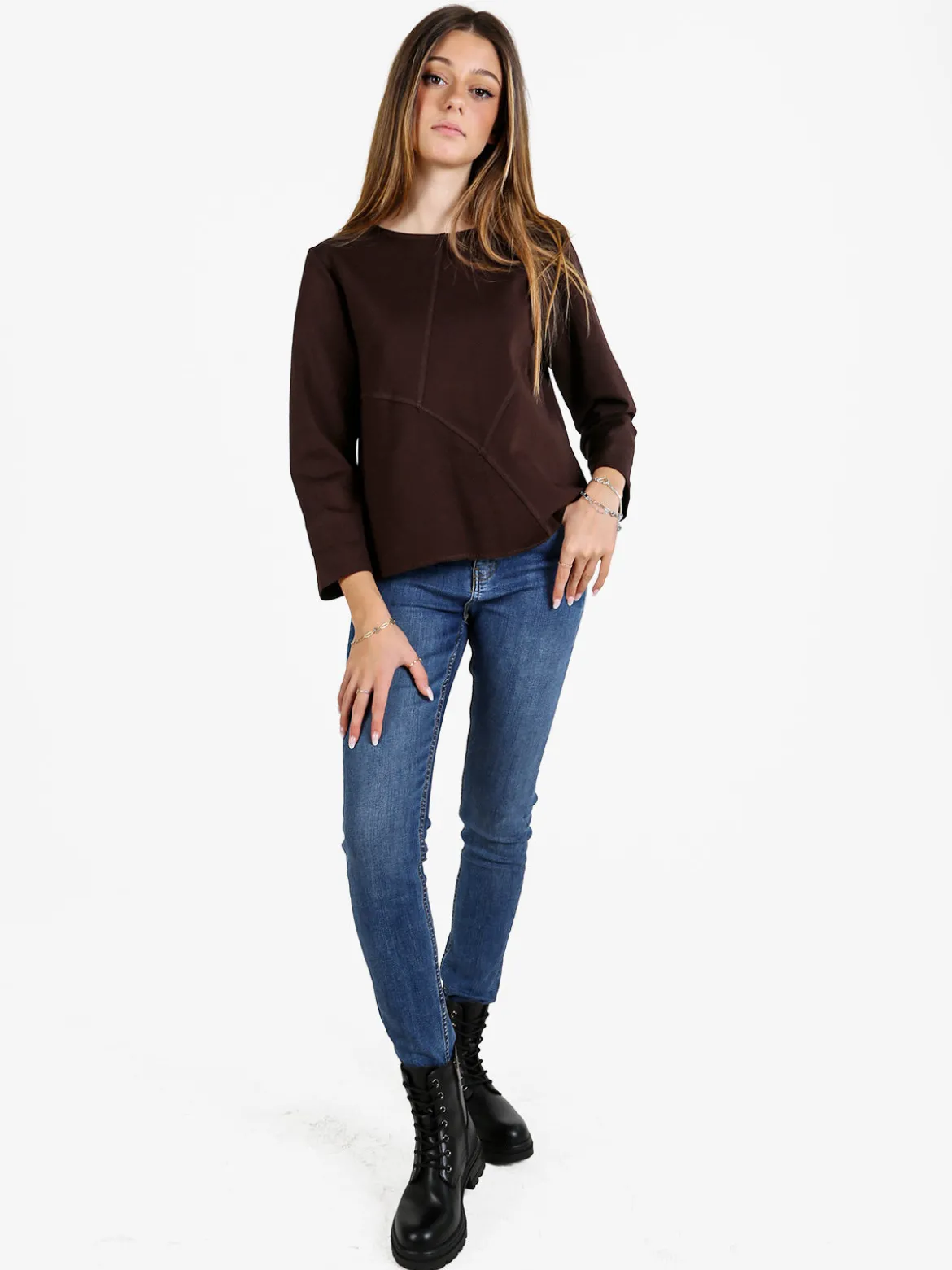 158c Maglia donna oversize a maniche lunghe - moro