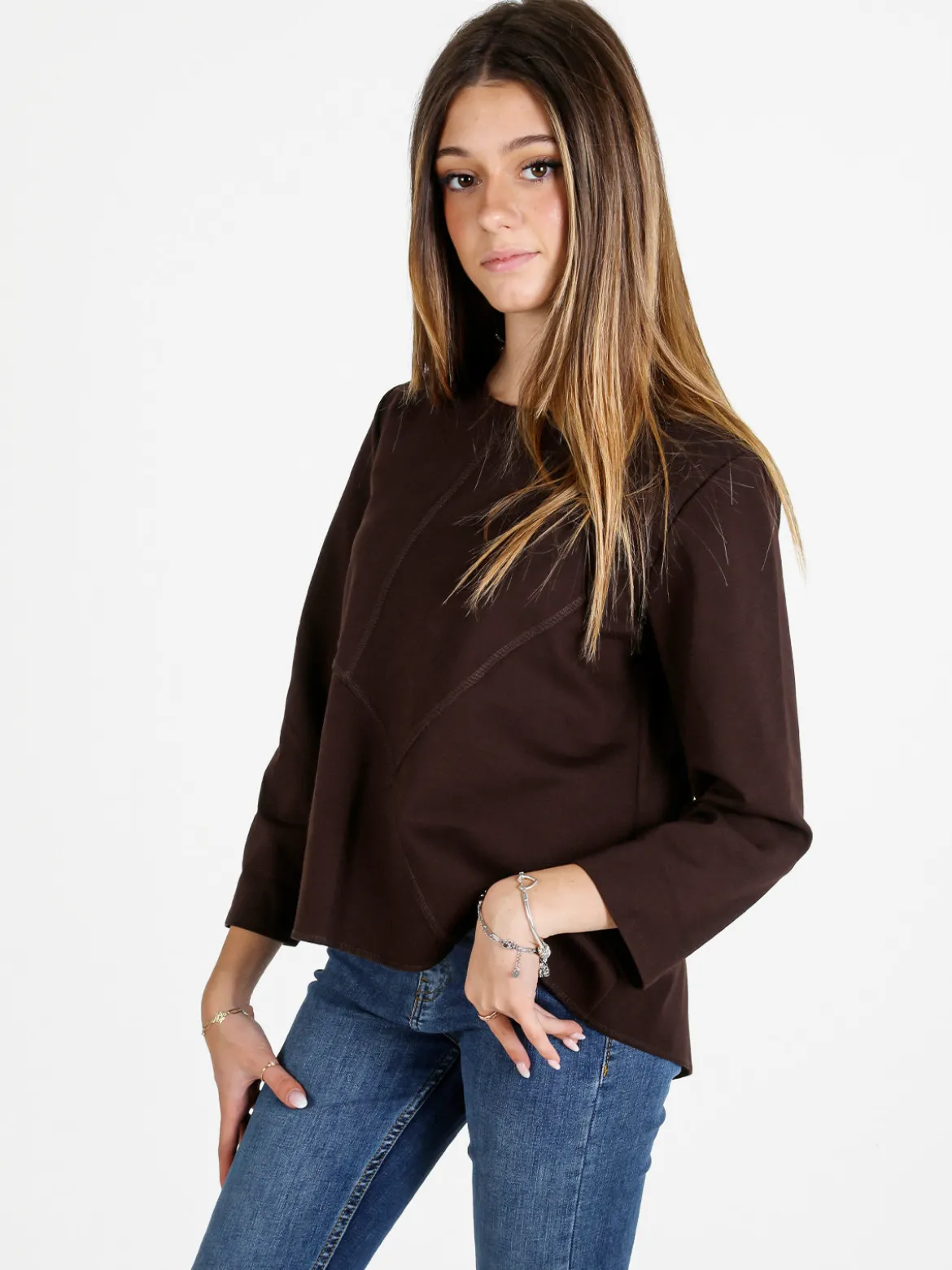 158c Maglia donna oversize a maniche lunghe - moro