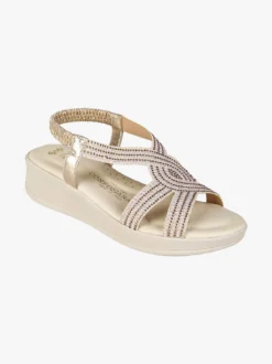 Confosana Sandali donna strass con zeppa e cinturino elastico - platino