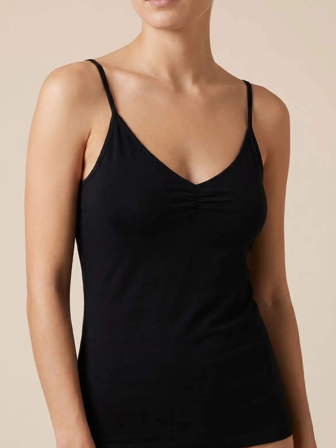Cotonella Top donna in cotone bielastico con spalline strette - nero