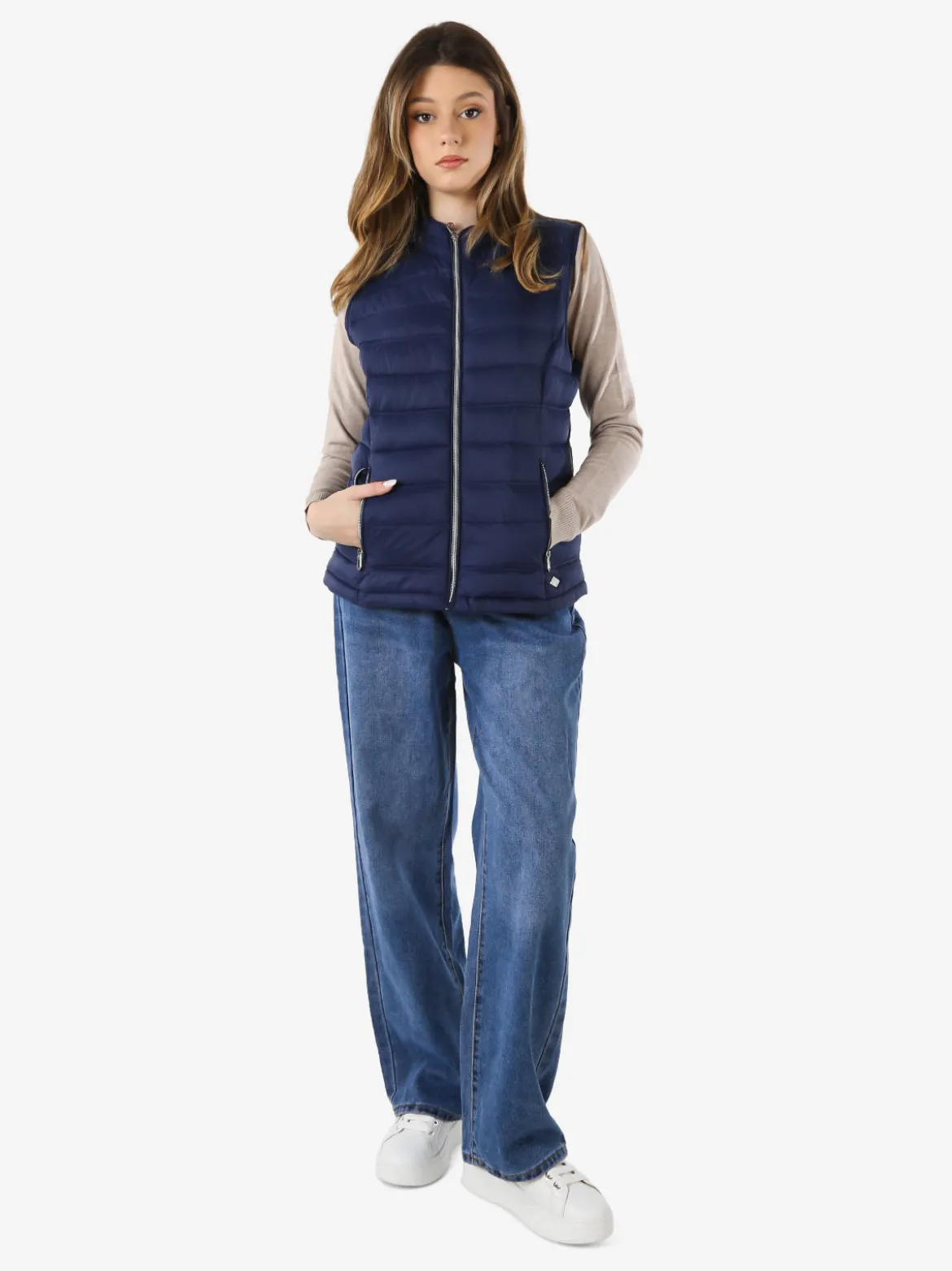 Cotton Belt Gilet imbottito da donna con zip - blu