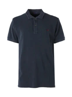 Cotton Belt Polo da uomo in cotone a maniche corte con logo - blu scuro