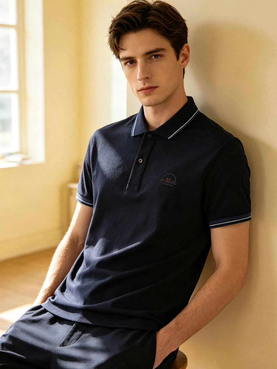 Cotton Belt Polo da uomo in cotone a maniche corte con logo - blu scuro