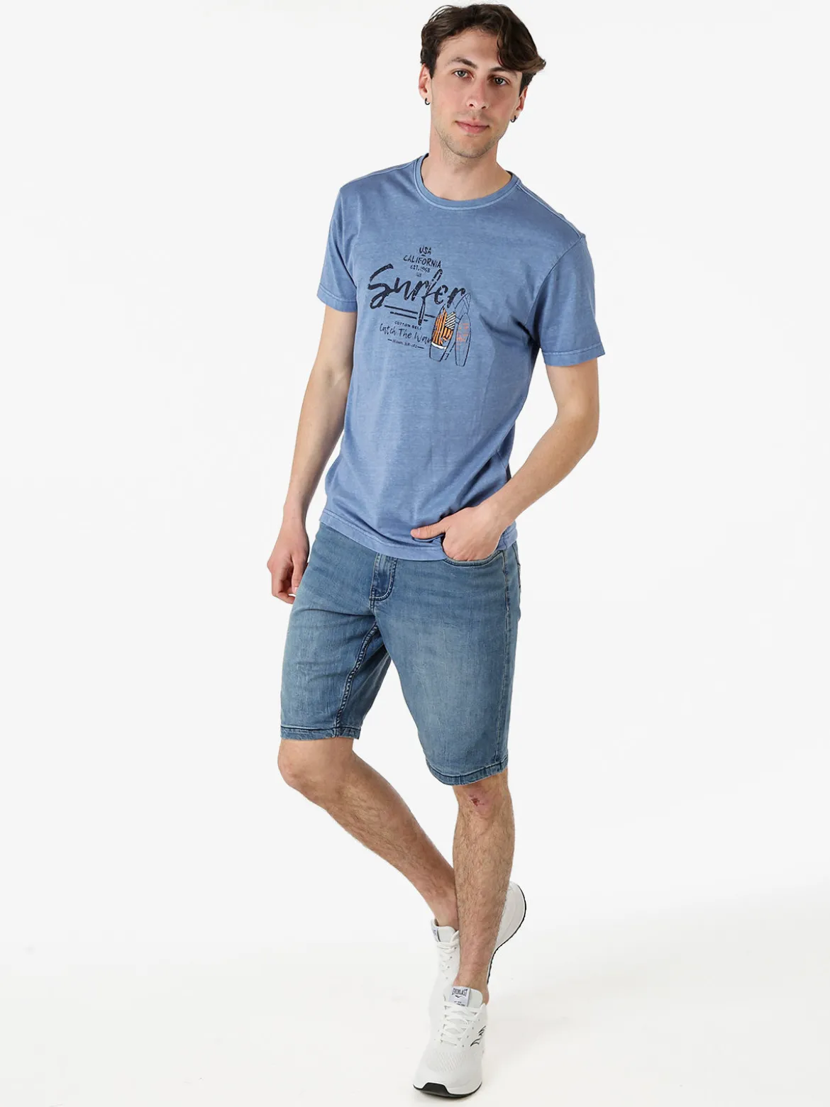 Cotton Belt T-shirt da uomo in cotone con stampa - blu