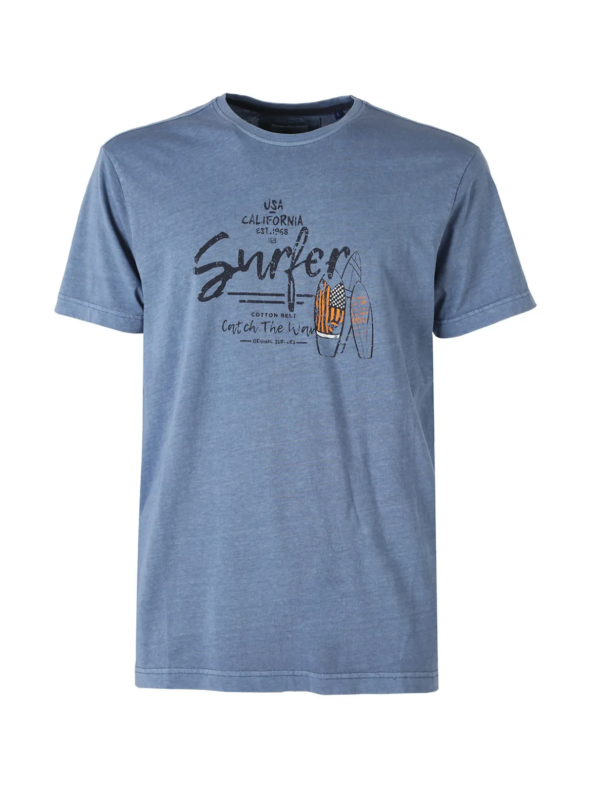 Cotton Belt T-shirt da uomo in cotone con stampa - blu