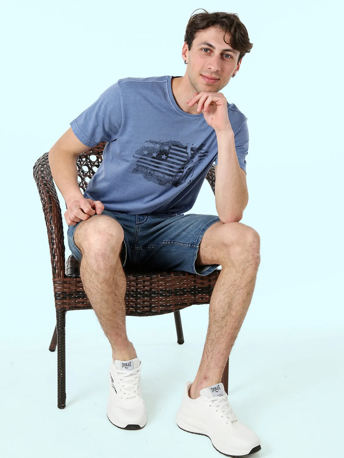 Cotton Belt T-shirt da uomo in cotone con stampa - blu