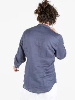 Coveri Collection Camicia in lino da uomo alla coreana con maniche lunghe