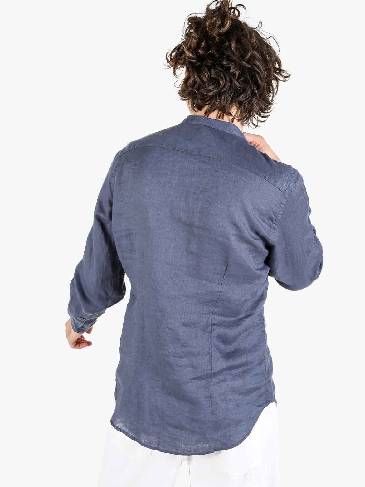 Coveri Collection Camicia in lino da uomo alla coreana con maniche lunghe