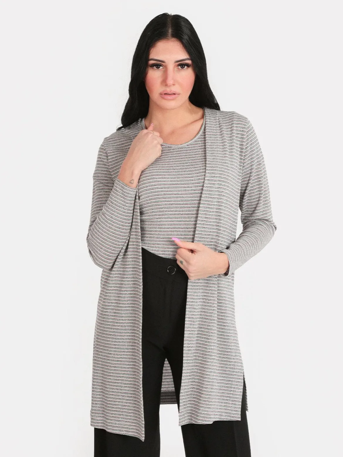 Coveri Collection Cardigan lungo aperto a righe sottili