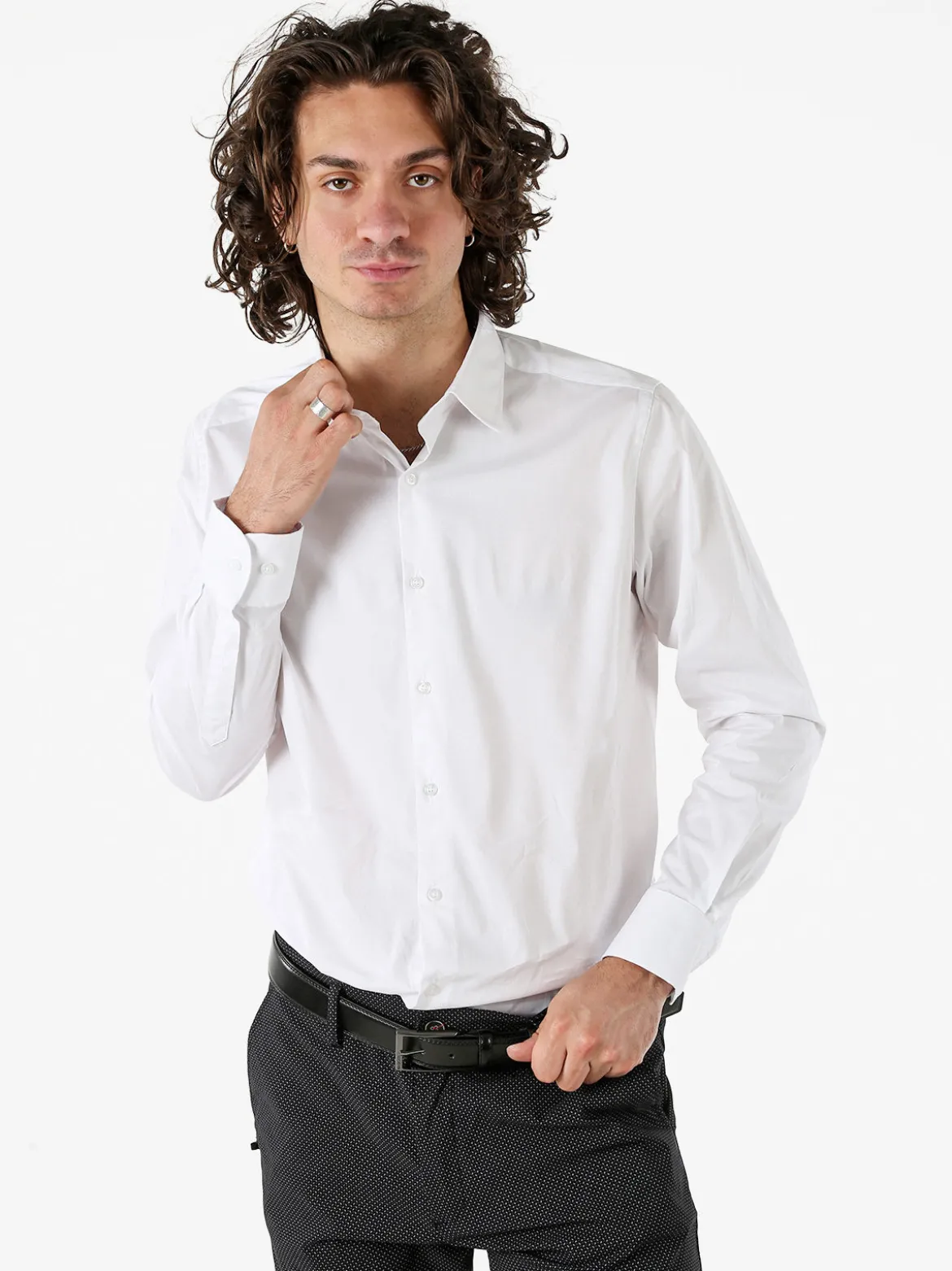 Coveri Moving Camicia da uomo slim fit in cotone a maniche lunghe - bianco