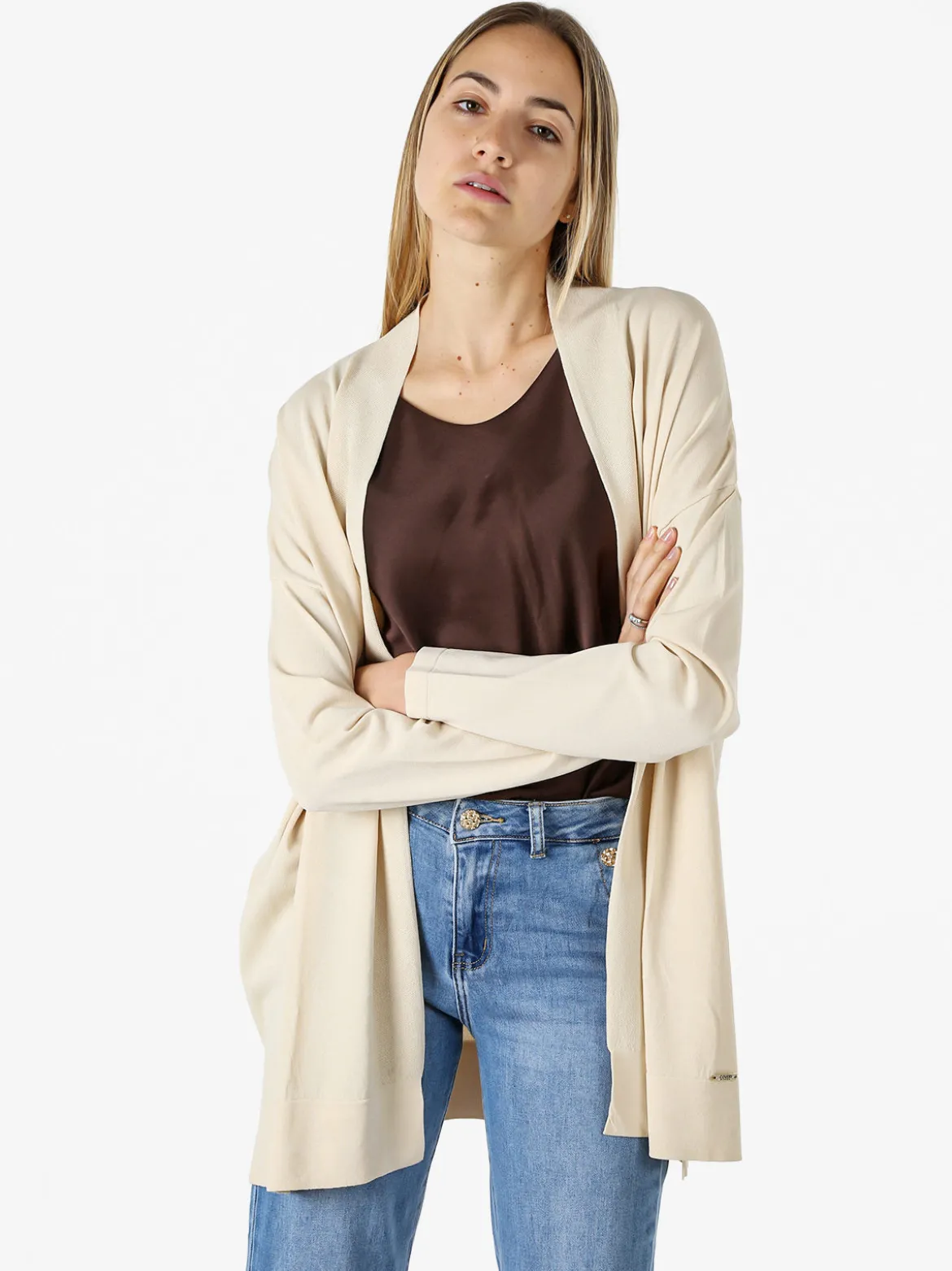 Coveri Moving Cardigan donna in maglia leggera senza chiusura - beige