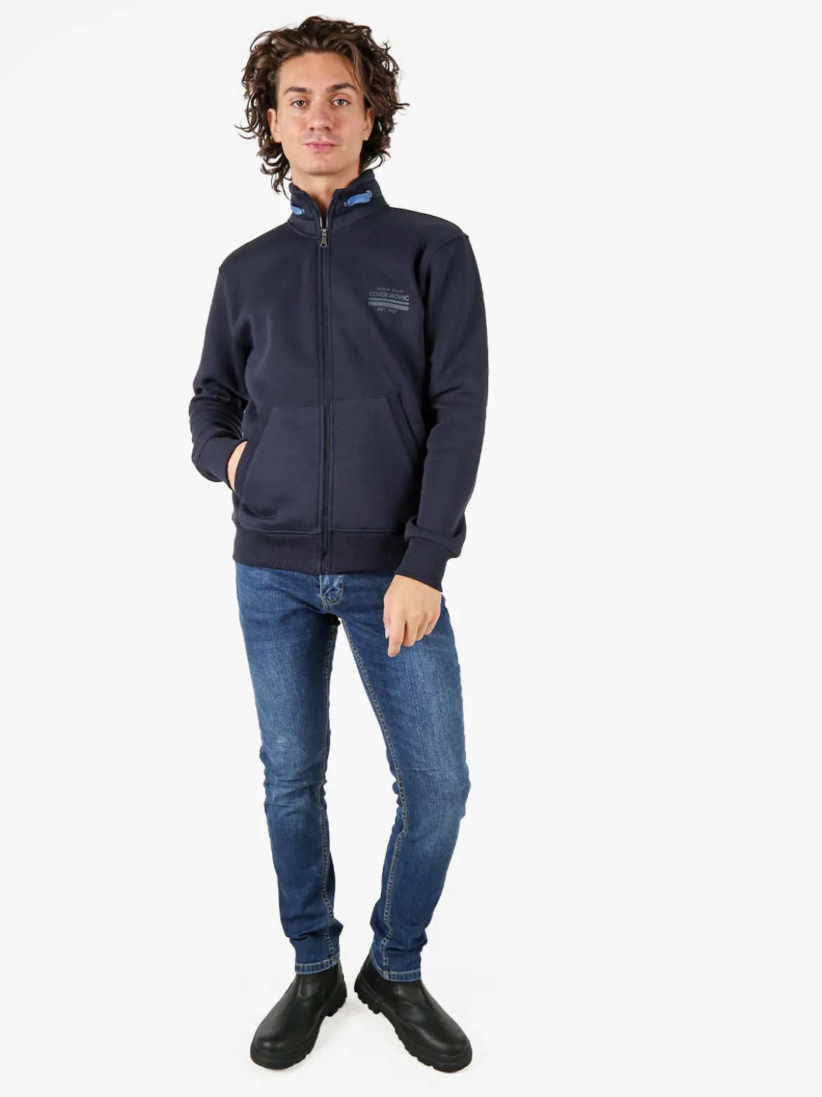 Coveri Moving Felpa da uomo a collo alto con cerniera - blu scuro