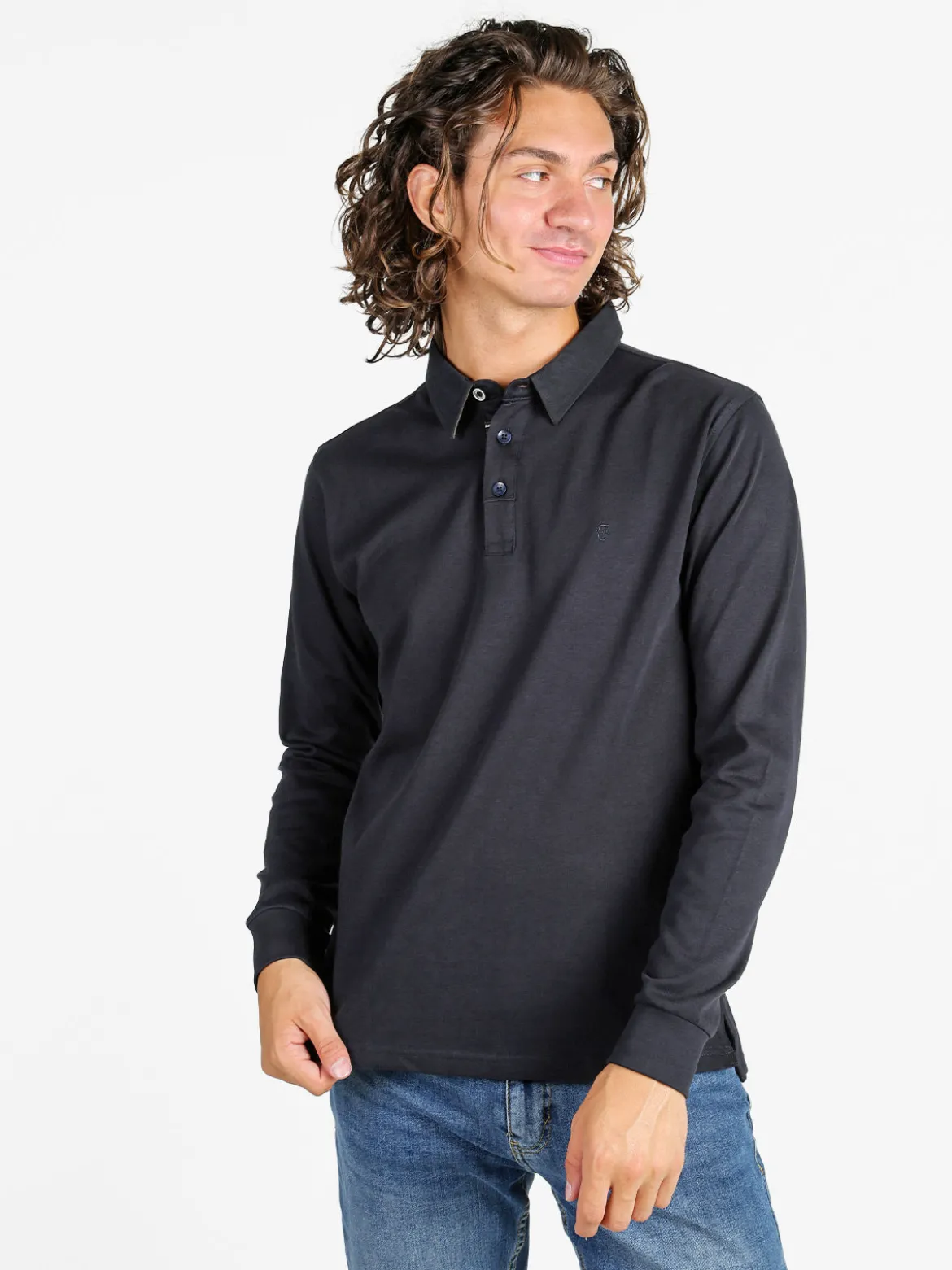 Coveri Moving Polo da uomo in cotone a maniche lunghe - blu scuro