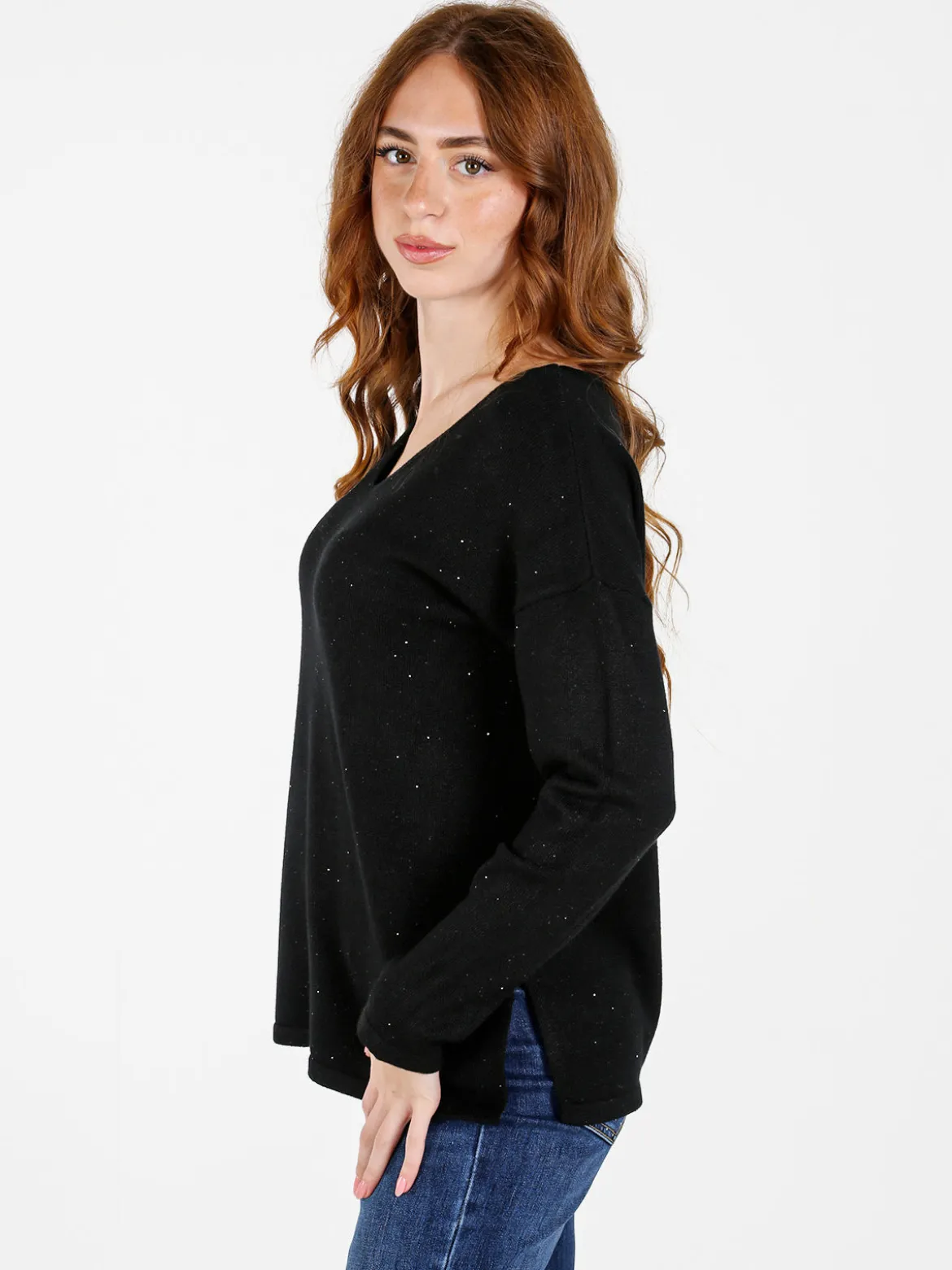 Coveri Moving Pullover donna in maglia con scollo a V - nero