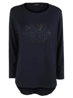 Coveri Moving T-shirt donna a maniche lunghe con strass - blu scuro
