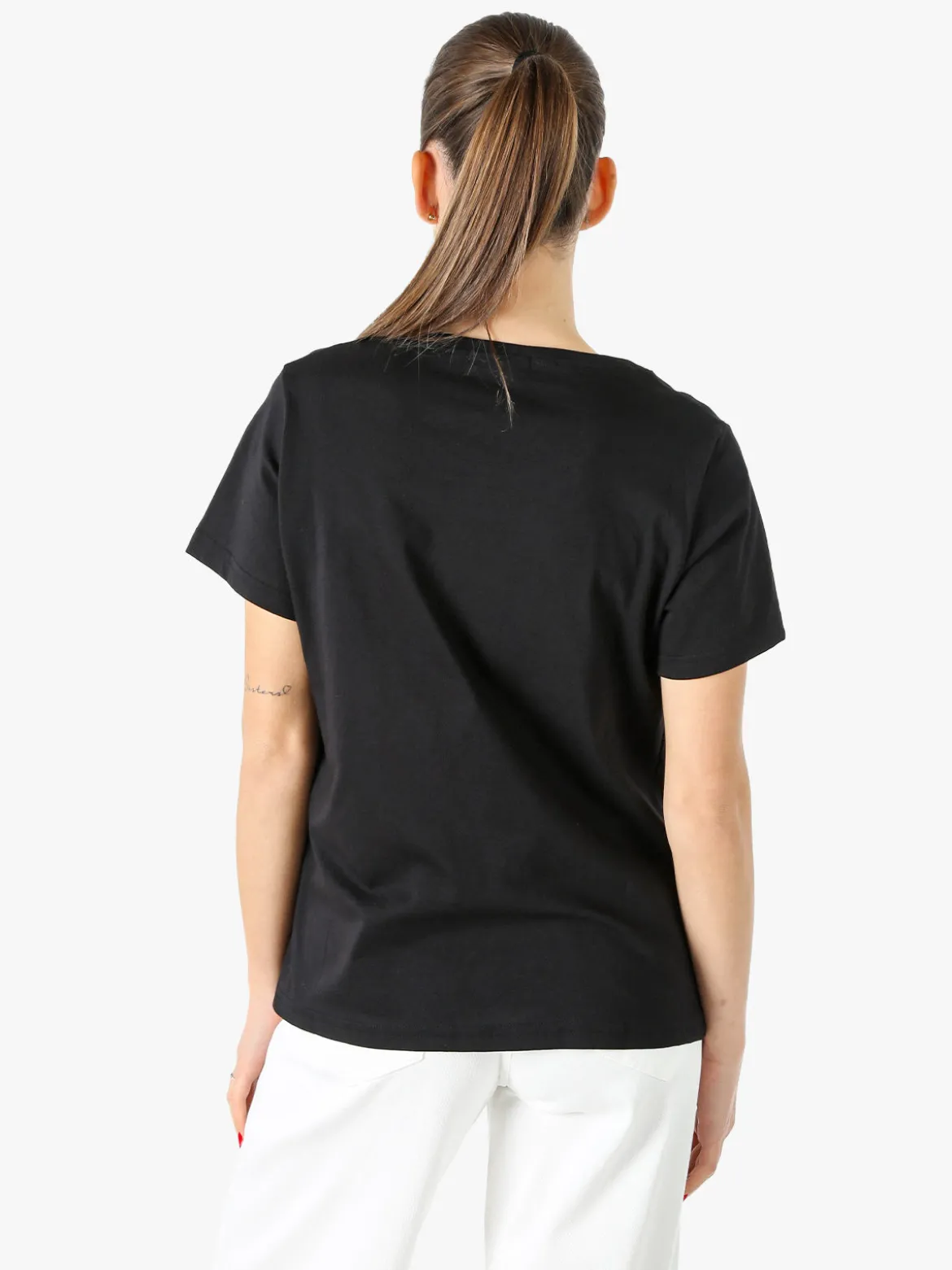 Coveri Moving T-shirt donna in cotone con logo di strass - nero